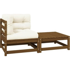 Massivholz Garten-Ecksofa grau Eckgarnitur aus Kiefernholz mit grauen Kissen modular kombinierbar 2-TLG. Komplektas