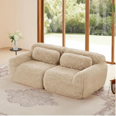 Modulinė dvivietė sofa be kaulų, pagaminta iš pliušinio audinio, suspausta sofa, neremontuojama ir su neslystančiu pagrindu, laisvai derinama, skirta svetainei, poilsio zonoms, 204 x 104 x 73 cm (šviesiai chaki spalvos)