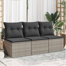 3 sėdimų vietų PE rotango sodo sofa su vandeniui atsparia laikymo vieta ir nuimamomis pagalvėlėmis - modulinio dizaino lauko terasos ir sodo sėdimųjų baldų komplektas