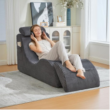 Debesų fotelis su nuimama sėdynės pagalvėle, sofa be kaulų su šonine kišene, svetainės kėdė svetainei, miegamajam, putų sofa, pagaminta iš elastingų suspaudimo putų, tamsiai pilka