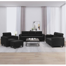 Schwarze 4-TLG. Mikrofasergarnitur mit Sessel 2-Sitzer 3-Sitzer und Hocker 210 cm Modernes Design Robustes Metallgestell Platzsparend für Wohnzimmer kleine Räume Balkon Schlafzimmer