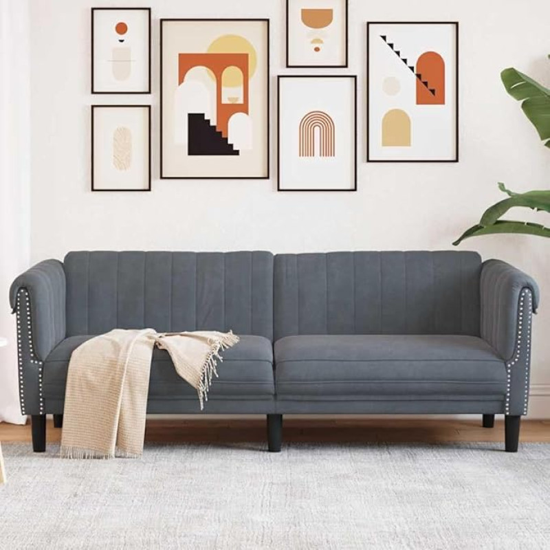 3-Sitzer Sofa Dunkelgrau Samt Modernes Wohnzimmer Sofa Bequem mit Stabilen Beinen für Entspannung Fernsehen Gäste