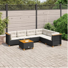 Homgoday Set Schlafsofas, Gartensofa-Set mit Kissen, 7-teilig, schwarz, Polyrattan, Sofa, Wohnzimmer, Gartensofa, modernes Sofaset für den Außenbereich, Möbel Modell 3261863