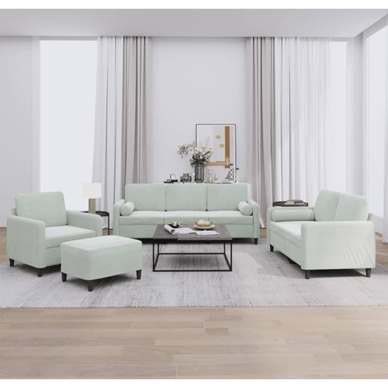 Homgoday Bettsofa-Set, 4-teiliges Sofaset mit hellgrauen Kissen aus Samt, Set Schlafsofa, Wohnzimmer, Sofa, Garten, modernes Sofa-Set für den Außenbereich, Outdoor-Möbel