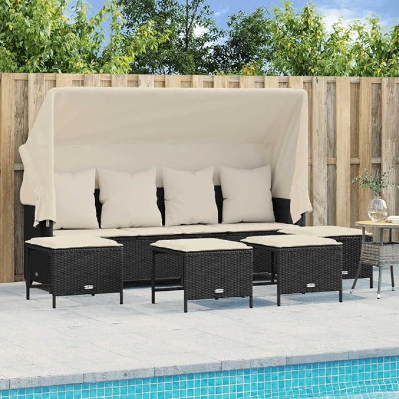 Homgoday Set Schlafsofa, 5-teiliges Gartenmöbel-Set mit Kissen aus schwarzem Polyrattan, Sofa für Wohnzimmer, Gartensofa, modernes Sofaset für den Außenbereich, Möbel Modell 3261563