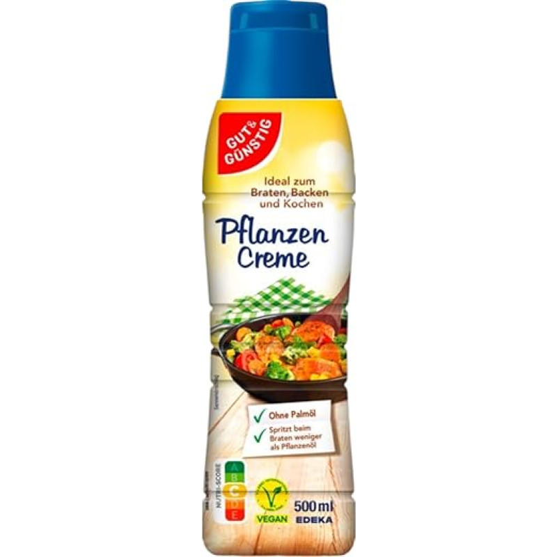 Gut & Günstig Pflanzencreme Vegan 500 ml | Pflanzliche Sahne Alternative | Kochcreme für Kochen und Backen | Creme für Küche und Alltag