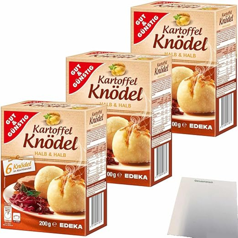 Gut&Günstig Bulviniai koldūnai Pusė ir pusė 18 koldūnų 3 vnt. pakuotė (3 x 200 g pakuotė) + usy blokas