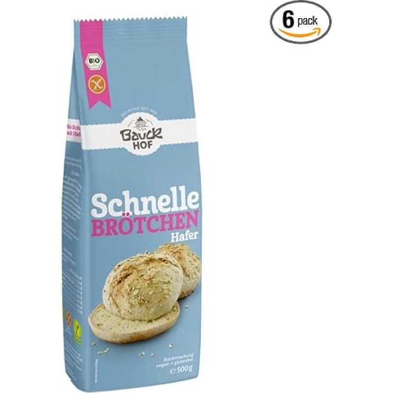 Bauckhof - Greiti avižų ritinėliai be glitimo, ekologiški - 0,5 kg - 6 vnt. pakuotė