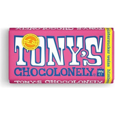 TONY'S CHOCOLONELY - baltasis šokoladas su aviečių cukrumi 180 g - sąžiningai parduodamas šokoladas. Be palmių aliejaus, pagamintas Belgijoje.