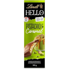 Lindt Chocolate | HELLO Bar Pistachio & Caramel | 100 g | Milk Chocolate with Crispy Pistachio Cream and Salted Caramel Filling | Chocolate Bar