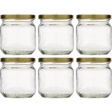 6 apvalių stiklainių rinkinys 212 ml uogienės stiklainiai Pesto Stiklo stiklainiai TO 66 su auksiniu dangteliu, idealiai tinka uogienei, pestui, želė ar kūdikių maistui, saugūs orkaitėje, pagaminti Vokietijoje
