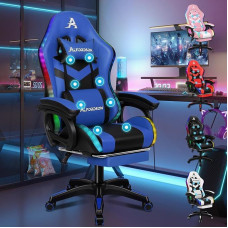 ALFORDSON Žaidimų kėdė Žaidėjų kėdės Žaidėjų kėdės RGB LED lenktynių žaidėjų kėdė Kompiuterio žaidimų kėdė Masažo biuro kėdė Ergonomiškos kojų atramos Rašomojo stalo kėdė Pakreipimo kampas 90-150° 180 kg keliamoji galia Mėlyna