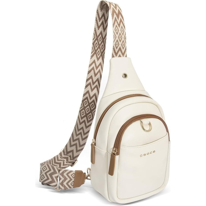 OSOCE Crossbody Moterų maža krūtinės krepšys PU odos Sling krepšys Anti-Theft Cross Bag Moterų kuprinė per petį Universalus krepšys per petį kelionėms ir daugiau rudos, baltos ir juodos spalvos