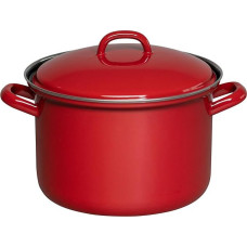 Riess, 0124-020 Pot with Lid Diameter 20 cm, Colour Red, Enamel, Vol. (rec.): 3.5 Litres, Made in Austria, LWH: 27.2 x 21.7 x 18.4 cm, 1.676 kg, Suitable for Induction Cookers, Suitable for Gas Hobs, Oven Safe