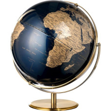 TROIKA JURI LIGHT FLEX Illuminated Globe Illuminated 30 cm Battery Operated Magnetic USB-C Cable Charging Indicator with 2 Moving Axes and Card Relief on Brushed Metal Base in Bronze, Dark Blue