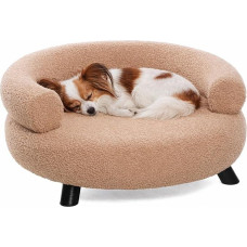Dudo Dog Bed - Cat Bed - Sofa - Round - Beige - 62 x 62 x 28 cm - Textile and Wood - for Small Dogs and Cats - Wooden Feet