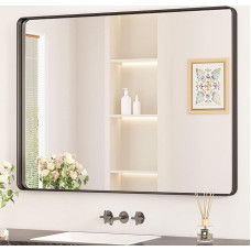 Keonjinn Bathroom Mirror Black 101 x 76 cm, Wall Mirror Bathroom Mirror with Metal Frame, Tempered Glass Rectangular Mirror Hallway for Bathroom, Living Room, Bedroom, Wall Decoration