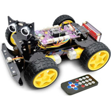 Adeept 4WD Smart Car Kit (Compatible with Arduino IDE), Line Tracking, Light Tracking, Obstacle Avoidance, Servo Motor, OLED Display, Buzzer, LED Dot Matrix Display