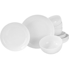Creatable, 22556 Allround White 12-Piece Crockery Set, Porcelain Plate Set, Dishwasher and Microwave Safe