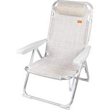 AKTIVE 62641 - Folding Beach Chair - Non-Slip Cream - 5 Position Tilting - Strong and Lightweight - With Carry Handle and Cushion - Maximum Weight 110kg - 48 x 60 x 90cm