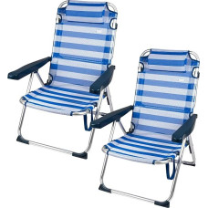 AKTIVE Set of 2 Beach Chairs and Sun Loungers, 2-in-1, 48 x 60 x 90 cm, 5 Positions, Aluminium Frame, Padded Cushion, Tilt Protection, Foldable with Carry Handle (85513)