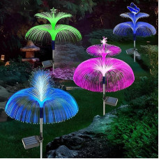 Gresonic Solarleuchten für den Außenbereich, 4 Stück, 7 Farbwechsel, bunte Quallen, Solar-Weglichter, wasserdicht, für Garten, Rasen, Hochzeit, Party, Terrasse, Pavillon (Stern + Mond + Schmetterling