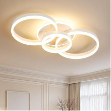 65 cm, 50 W, modernus 3 žiedų dizaino LED lubų šviestuvas svetainei, miegamajam, virtuvei, naktinė šviesa, su nuotolinio valdymo pulteliu, 65 cm, 50 W, atminties funkcija, baltas