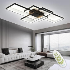 TYJY LED lubų šviestuvas 105 W reguliuojamas lubų šviestuvas Svetainė Modernus stačiakampis svetainės šviestuvas su nuotolinio valdymo pulteliu, 3000 K - 6000 K, lubų apšvietimo lempa miegamajam ir svetainei (140 cm, juoda)
