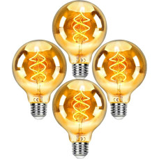 E27 LED Vintage Dimmable Edison Light Bulbs, Pack of 4 Warm White 2200 K, 4 W 230 Lm, Smoked Glass, Spiral LED Filament, Diameter 8 x 12 cm, Retro Industrial Decorative Lighting (Gold)