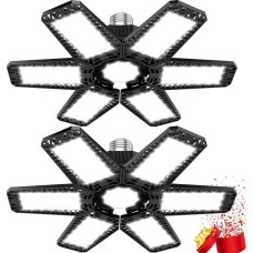 YIQIBRO Garažo lempa LED 185 W, 2 vnt., 18500LM 6500K, 18500LM 6500K, kaliųjų LED dirbtuvių lubų lempa su 6+1 reguliuojamomis plokštėmis, dirbtuvių lempa, rūsio, parduotuvės, dirbtuvių, sandėlio garažo šviesa