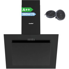 COMFEE CH60J78EM4A2B Cooker Hood 60 cm A++, Head Freezer Hood 60 cm Recirculation and Extraction Air, 380 m³/h Airflow, LED, Extractor Hood with Activated Carbon Filter, Black