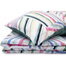JOWOLLINA Natural Linen Bed Linen Set Soft Washed Finish 180 g/m² Doubleface (Stripe, 135 x 200 cm, 40 x 80 cm)