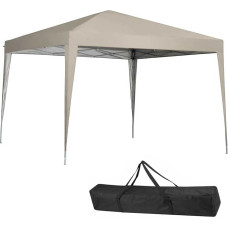 BAKAJI Gazebo 3 x 3 m Foldable Polyester Fabric Waterproof Metal Frame Foldable Portable for Market Garden Outdoor + Carry Bag (Beige)