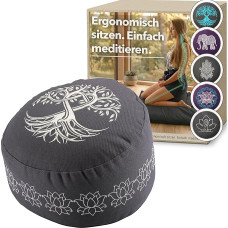 Ergo Ergonominė meditacijos pagalvėlė - jogos pagalvėlė ir jogos pagalvėlė Apvali jogos sėdynės pagalvėlė Apvali grindų sėdynės pagalvėlė Zafu su grikių lukštais Meditacijos pagalvėlė Gyvybės medis Antracitas