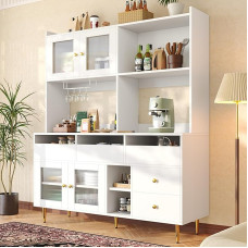 Kitchen Cabinet with Storage Space, Sideboard Chest of Drawers with Drawers and Glass Door, 145 x 39 x 171 cm, Tall Cabinet with Worktop, Buffet Cabinet, Kitchen Cabinet, Living Room Furniture