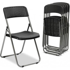 Sekey Rattan Garden Chairs, Foldable Camping Chairs, 200 kg, 46 x 53 x 84 cm, Folding Chair for Camping, Balcony, Garden, Garden Chairs Set, Waterproof, Black