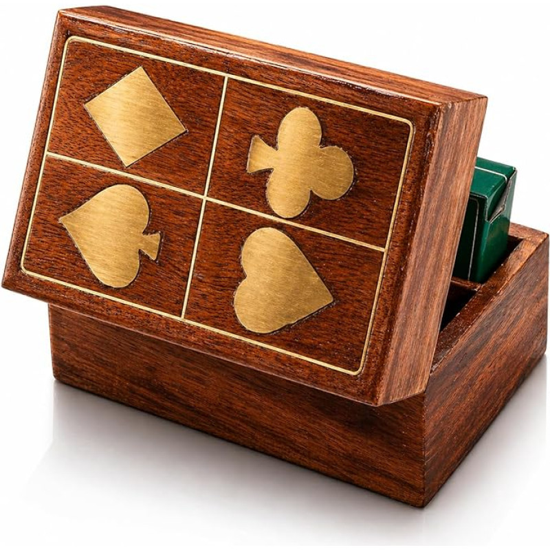 Unikalios gimtadienio dovanų idėjos Rankų darbo klasikinis medinis žaidimo kortų laikiklis Deck Box Storage Case Organizatorius su 2 aukštos kokybės 