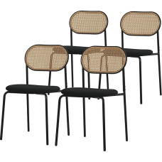 ML-Design Valgomojo kėdės, 4 vnt., juodos spalvos, virtuvės kėdės su rotango atlošu, minkštos kėdės su išlenkta tinklelio nugarėle, rotango kėdės su plieninėmis kojomis, minkštos kėdės, akcentinės kėdės valgomajam, virtuvei