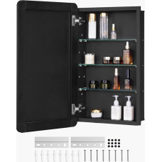 VEVOR Mirrored Medicine Cabinet (420 x 125 x 700 mm) for Bathroom with Single Mirror & Adjustable Glass Shelves, Built-in and Wall Mounting, Aluminium Frame, Bathroom Cabinet