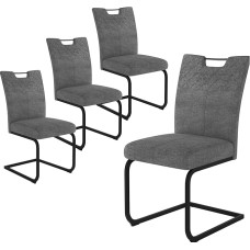 JIEXI Cantilever Dining Room Chairs, Set of 4 - Swing Chairs with Fabric Cover, Quilted Backrest & Metal Frame, Kitchen Chair/Dining Chair, Modern, Comfortable & Stable (4 Grey Chairs - B)