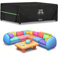 Sodo baldų dangteliai Vandeniui atsparus 300 x 250 x 100 cm lauko rotango baldų komplekto dangtelis 420D Oksfordo audinys Didelis terasos stalo ir kėdžių komplektas Stačiakampio formos sofos dangtelis