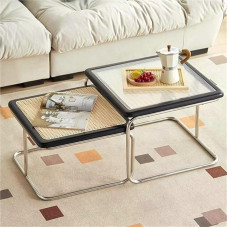 Couchtisch-Set, Vintage-Kunststoff-Rattan-Weberei für Wohnzimmer und Schlafzimmer, idealiai tinka mažoms patalpoms