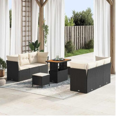 Gartensofa-Set 9-teilig Schwarz und Creme Poly-Rattan mit Kissen - 9er Set Gartenmöbel Poly-Rattan als 9-teiliges Garten Sofa Set Schwarz und Creme für die Outdoor Sofagarnitur