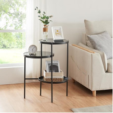 [en.casa] Mölndal Side Table with 3 Shelves 70 x 58 x 37 cm Black Side Table Coffee Table Metal Glass Sofa Table