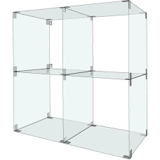 Stiklo spinta Stiklo lentyna Kubo forma 63 x 63 cm Vitrina 4 skyriai 30 x 30 cm Stiklo plokštės Skaidri savaime surenkama vitrina Paprasta prijungimo sistema Pardavimo lentyna Parodų spinta