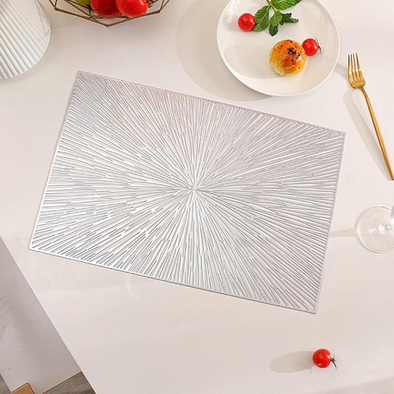 Tischset PVC, 10er Set Hohlfeuerwerk Platzset Modern, Tischset für Küchen Zuhause Esszimmertisch, Silber, 33x46cm