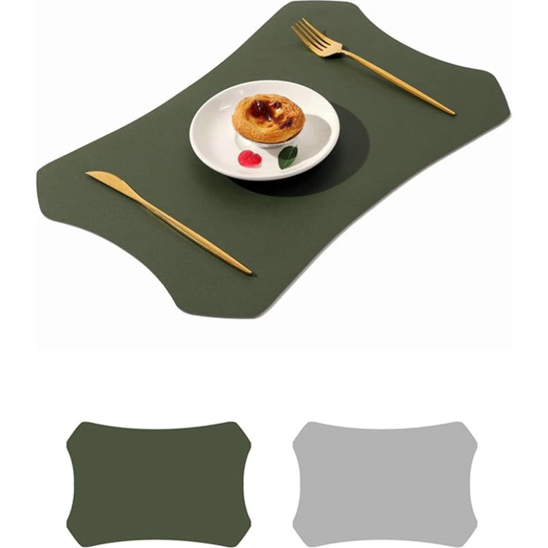 Tischset Rechteckig Leder, 8er Set Doppelseitig zweifarbig Platzdeckchen für Küche,Zuhause,Restaurant,Speisetisch, Dunkelgrün Grau, 30x44cm