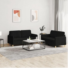 LAPOOH 3202090 2 dalių sofos komplektas su pagalvėle, juodas audinys, poilsio sofa, sofos ir kušetės, poilsio sofa, svetainės sofa, sofa su miego funkcija