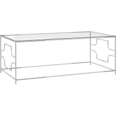 vidaXL Kavos staliukas Svetainės staliukas Stiklo staliukas Sofos staliukas Šoninis staliukas Telefono staliukas Arbatos staliukas Sidabrinis 120 x 60 x 45 cm Nerūdijančio plieno stiklas