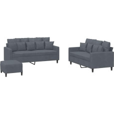 vidaXL Sofos komplektas 3 dalių fotelis Kėdė su pagalvėle Kojinė sofa Svetainės sofa su porankiais Sofos komplektas Dizainerių sofos sėdimieji baldai Minkšti baldai Tamsiai pilkas aksomas